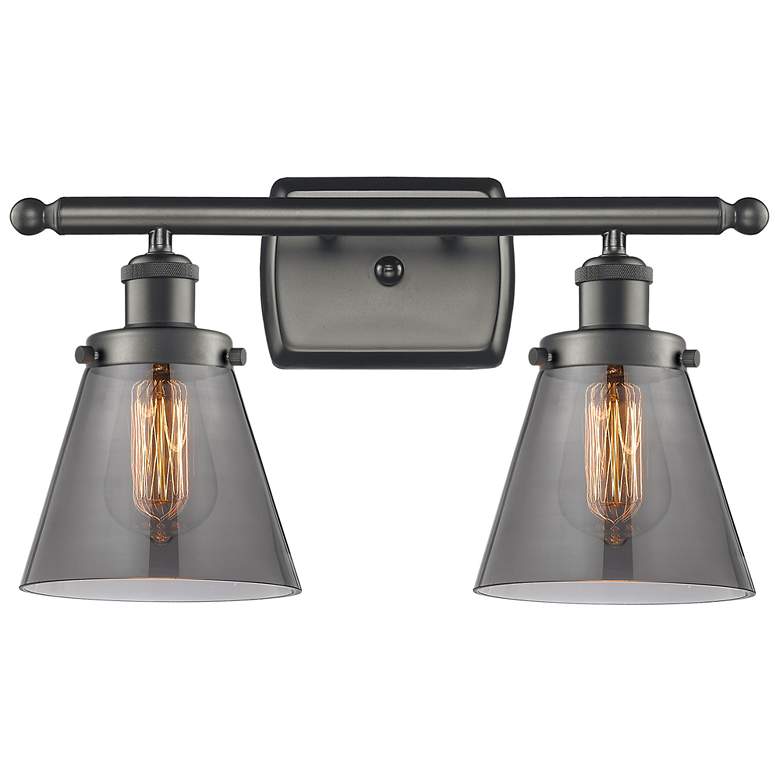 Image 1 Ballston Urban Cone 16"W 2 Light Bronze Bath Light w/ Smoke Shade