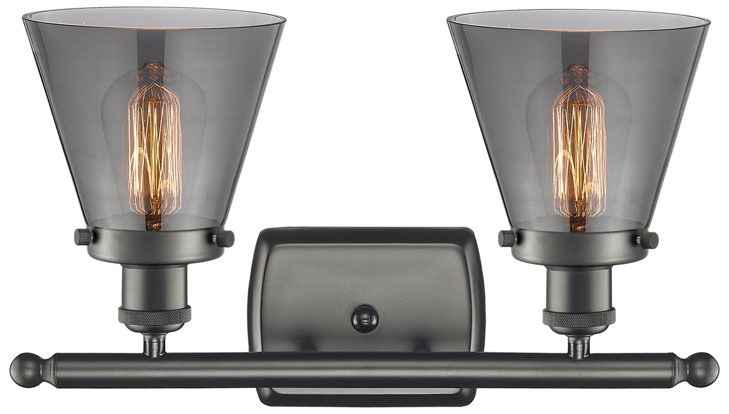 Image 2 Ballston Urban Cone 16"W 2 Light Bronze Bath Light w/ Smoke Shade more views