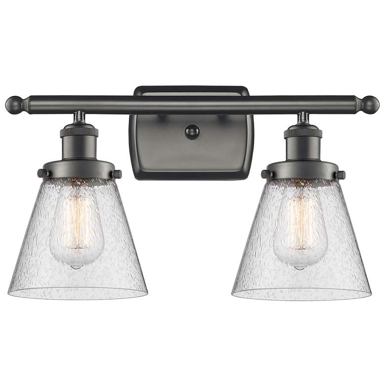 Image 1 Ballston Urban Cone 16"W 2 Light Bronze Bath Vanity Light w/ Seedy Sha