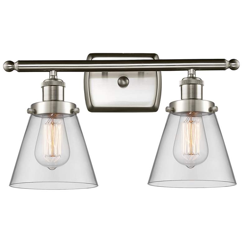 Image 1 Ballston Urban Cone 16"W 2 Light Brushed Nickel Bath Light w/ Clear Sh
