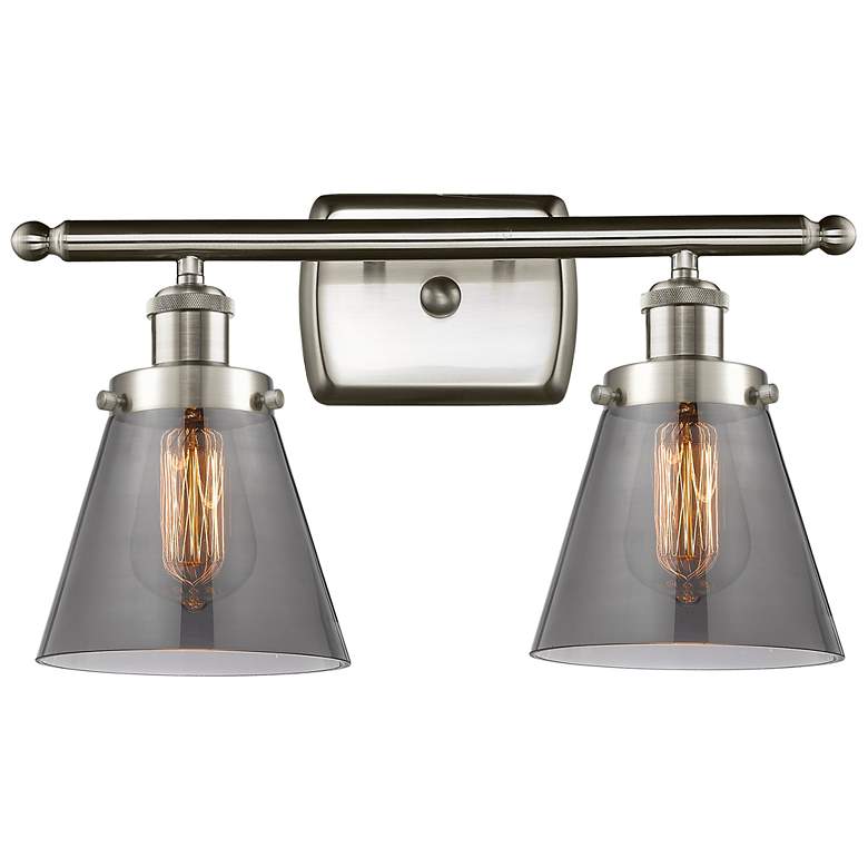 Image 1 Ballston Urban Cone 16"W 2 Light Brushed Nickel Bath Light w/ Smoke Sh