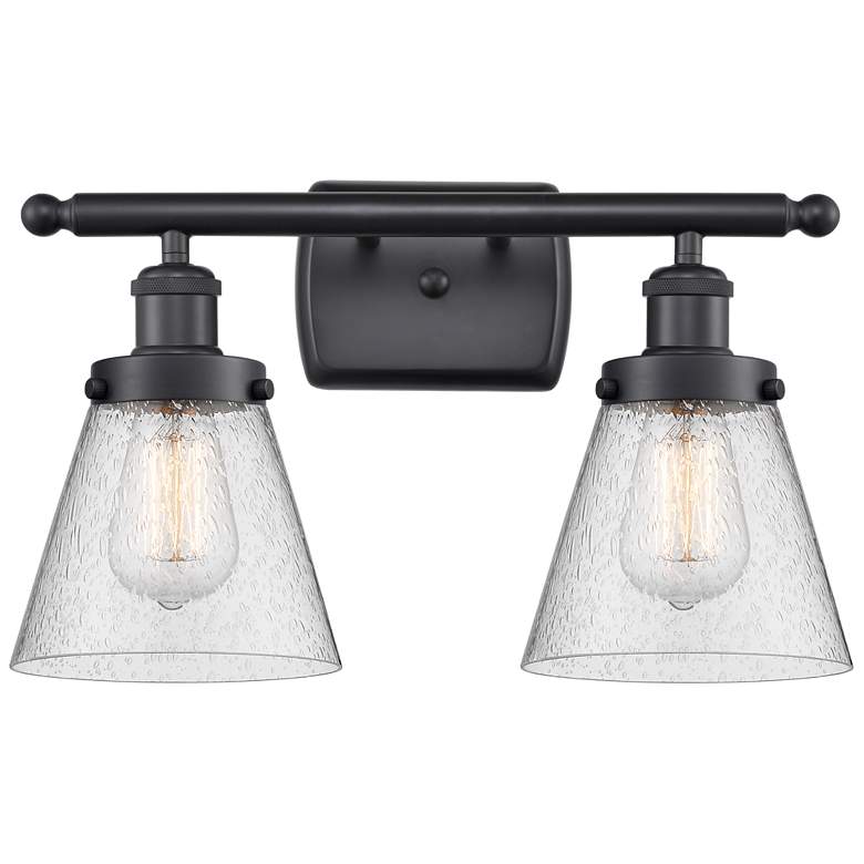 Image 1 Ballston Urban Cone 16"W 2 Light Matte Black Bath Light w/ Seedy Shade