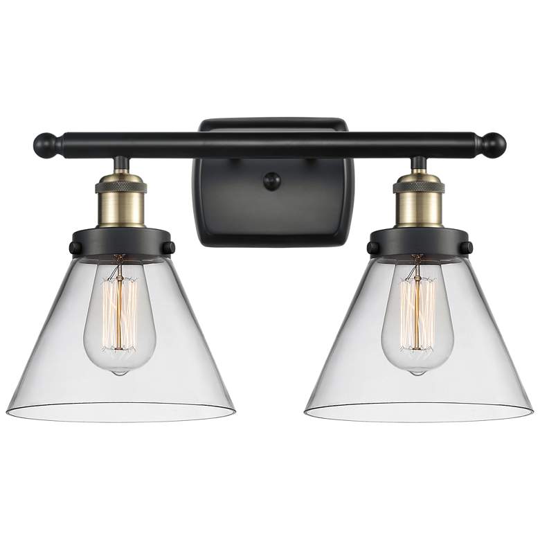 Image 1 Ballston Urban Cone 18" 2 Light Black Brass Bath Light w/ Clear Shade