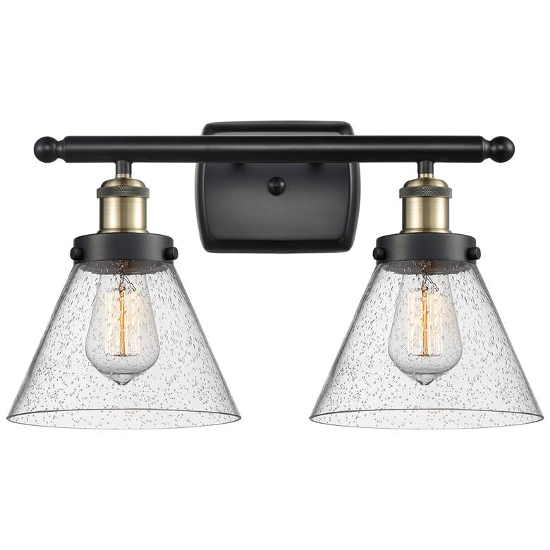 Image 1 Ballston Urban Cone 18" 2 Light Black Brass Bath Light w/ Seedy Shade