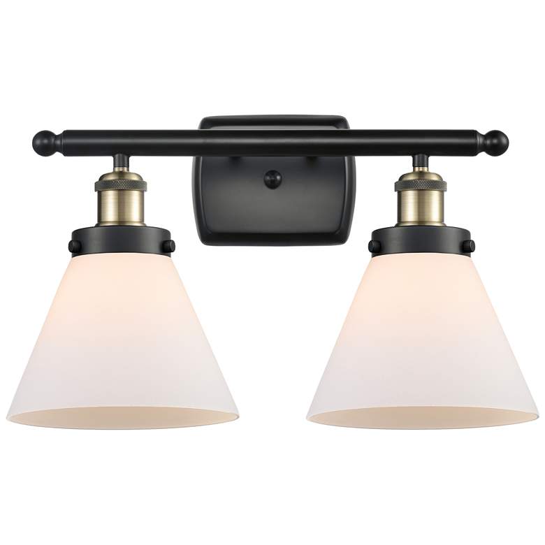 Image 1 Ballston Urban Cone 18" 2 Light Black Brass Bath Light w/ White Shade