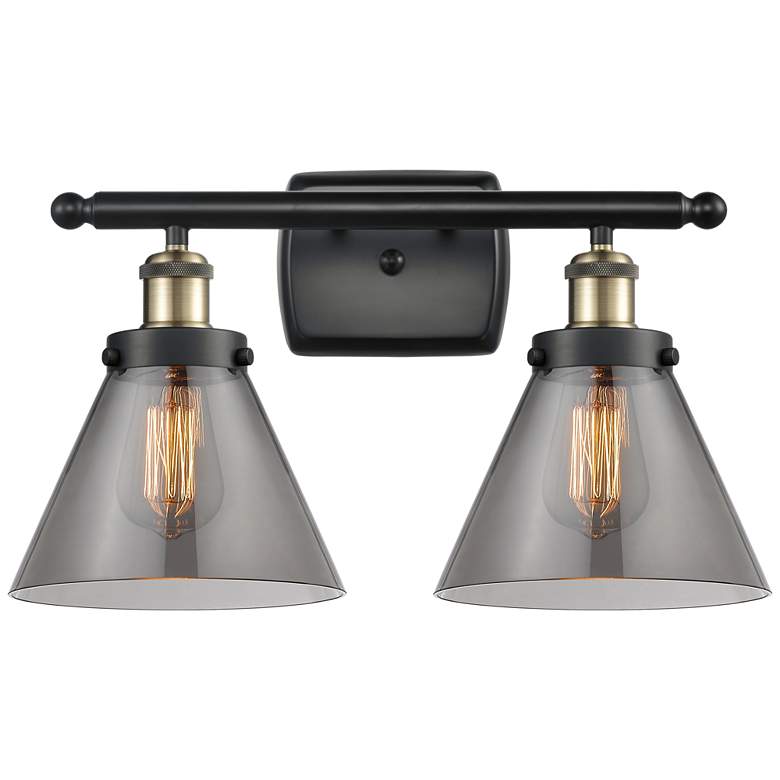 Image 1 Ballston Urban Cone 18" 2 Light Black Brass LED Bath Light w/ Smoke Sh