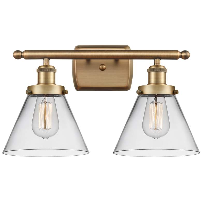 Image 1 Ballston Urban Cone 18" 2 Light Brushed Brass Bath Light w/ Clear Shad