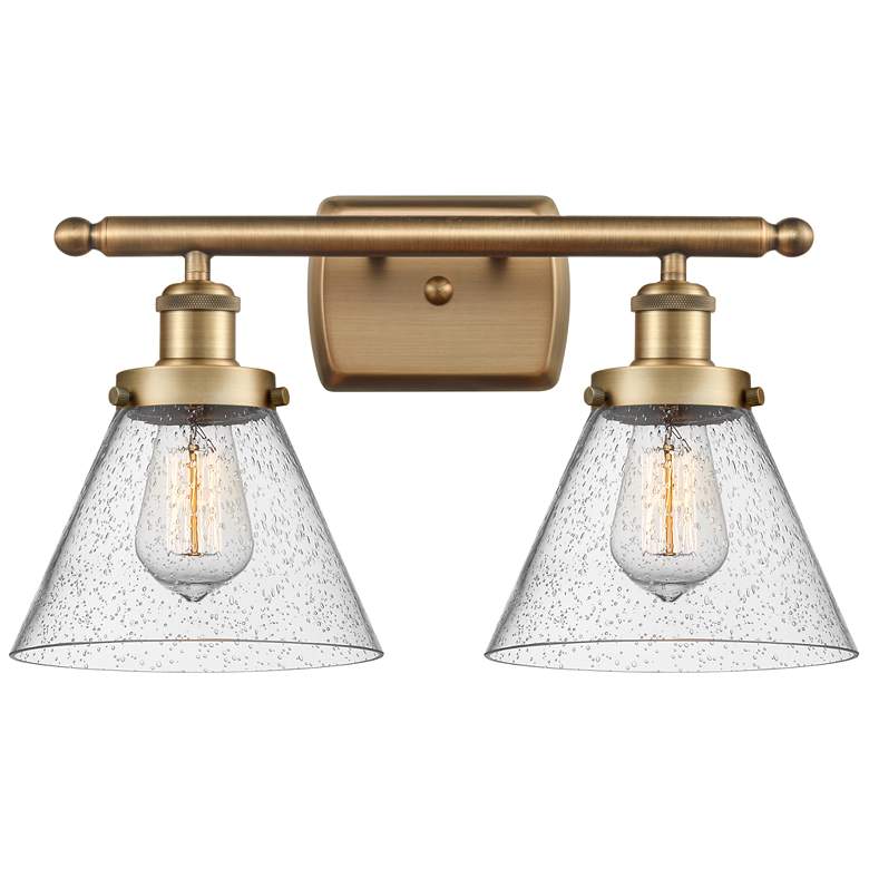 Image 1 Ballston Urban Cone 18" 2 Light Brushed Brass Bath Light w/ Seedy Shad
