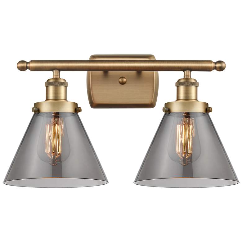 Image 1 Ballston Urban Cone 18" 2 Light Brushed Brass Bath Light w/ Smoke Shad