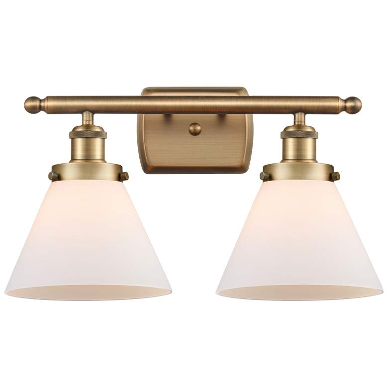 Image 1 Ballston Urban Cone 18" 2 Light Brushed Brass Bath Light w/ White Shad