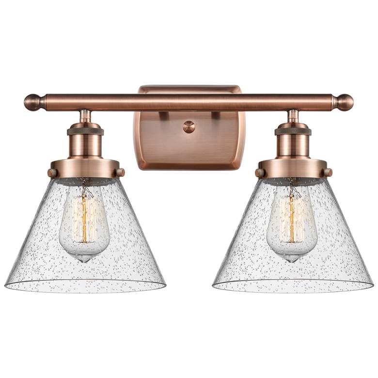 Image 1 Ballston Urban Cone 18" 2 Light Copper Bath Light w/ Seedy Shade