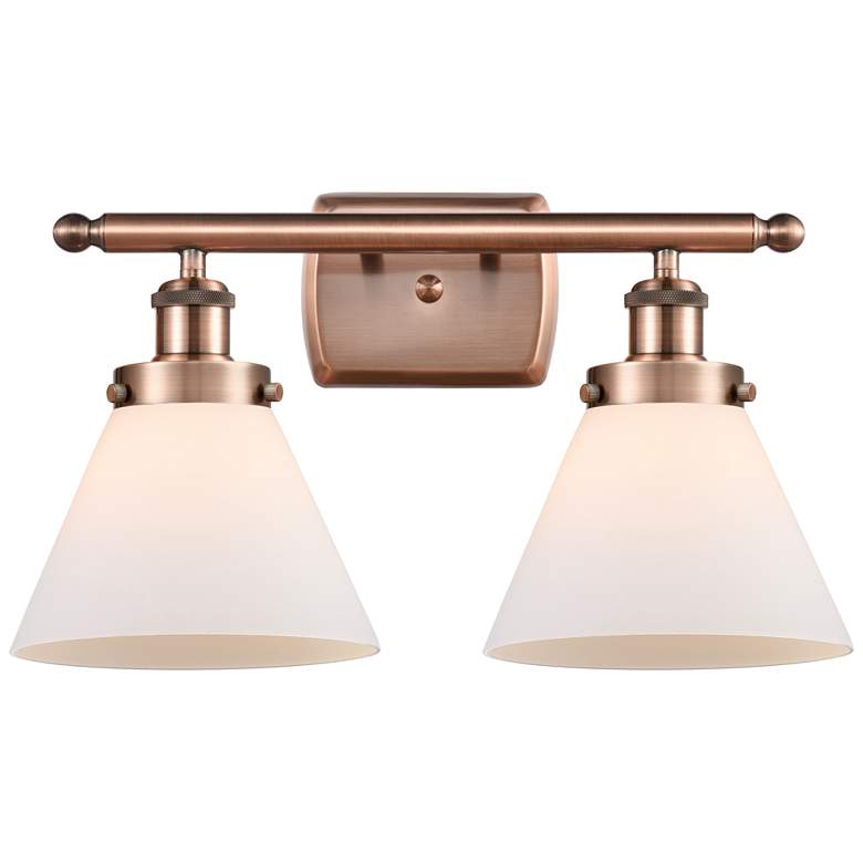 Image 1 Ballston Urban Cone 18" 2 Light Copper Bath Light w/ White Shade
