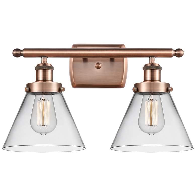 Image 1 Ballston Urban Cone 18" 2 Light Copper LED Bath Light w/ Clear Shade