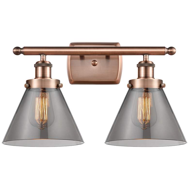 Image 1 Ballston Urban Cone 18" 2 Light Copper LED Bath Light w/ Smoke Shade