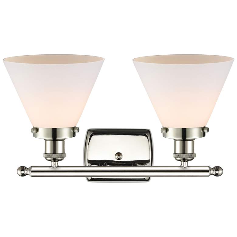 Image 1 Ballston Urban Cone 18" 2 Light Nickel Bath Light w/ White Shade