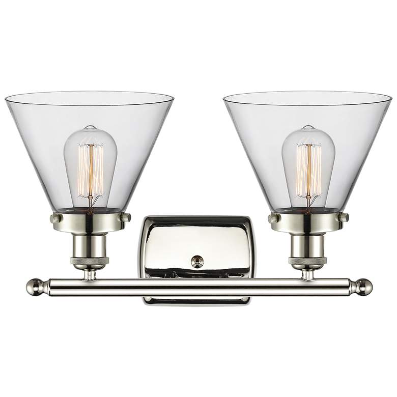 Image 1 Ballston Urban Cone 18" 2 Light Nickel LED Bath Light w/ Clear Shade