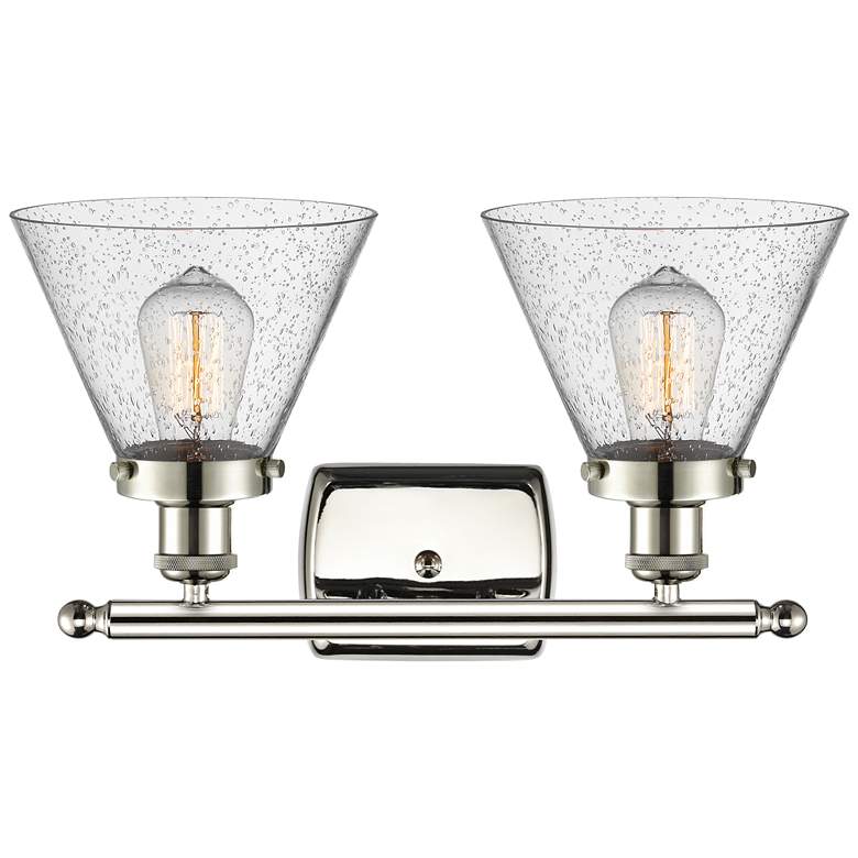 Image 1 Ballston Urban Cone 18" 2 Light Nickel LED Bath Light w/ Seedy Shade