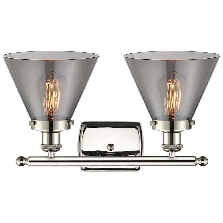 Image 1 Ballston Urban Cone 18" 2 Light Nickel LED Bath Light w/ Smoke Shade