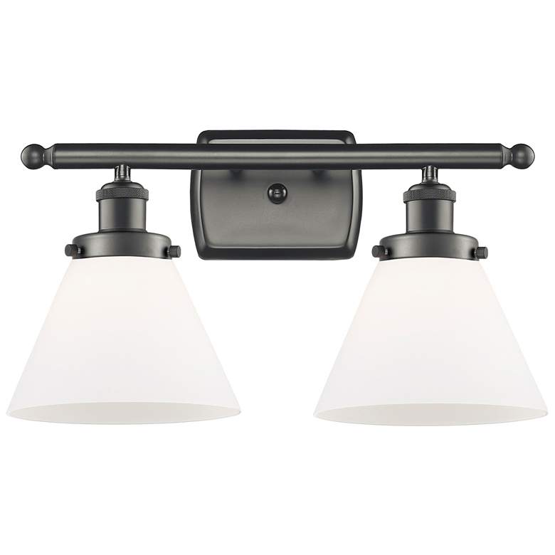 Image 1 Ballston Urban Cone 18"W 2 Light Bronze Bath Vanity Light w/ White Sha