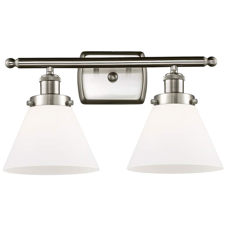 Image 1 Ballston Urban Cone 18"W 2 Light Brushed Nickel Bath Light w/ White Sh