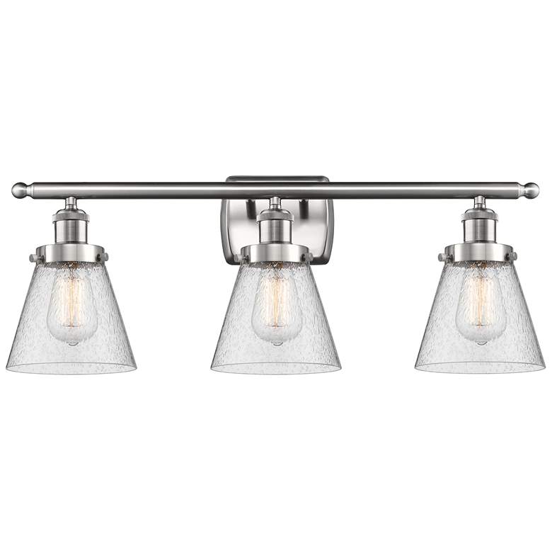 Image 1 Ballston Urban Cone 26"W 3 Light Brushed Nickel Bath Light w/ Seedy Sh