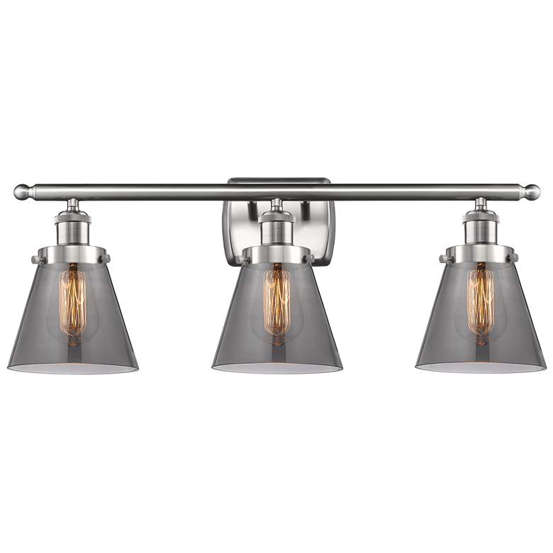 Image 1 Ballston Urban Cone 26"W 3 Light Brushed Nickel Bath Light w/ Smoke Sh
