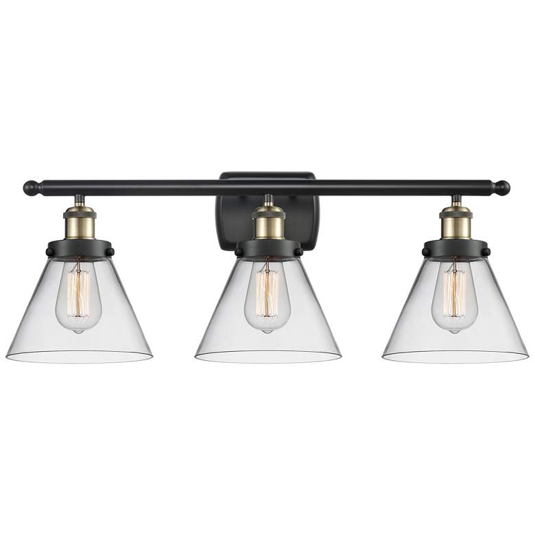 Image 1 Ballston Urban Cone 28" 3 Light Black Brass LED Bath Light w/ Clear Sh