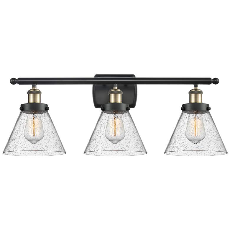 Image 1 Ballston Urban Cone 28" 3 Light Black Brass LED Bath Light w/ Seedy Sh