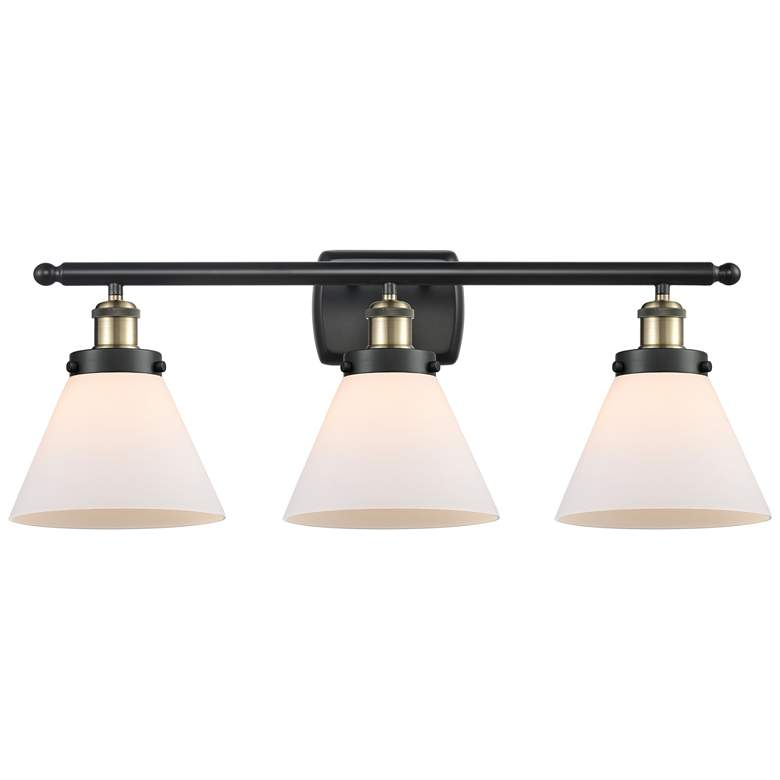 Image 1 Ballston Urban Cone 28" 3 Light Black Brass LED Bath Light w/ White Sh
