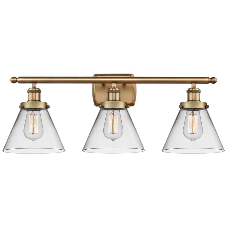 Image 1 Ballston Urban Cone 28" 3 Light Brushed Brass Bath Light w/ Clear Shad