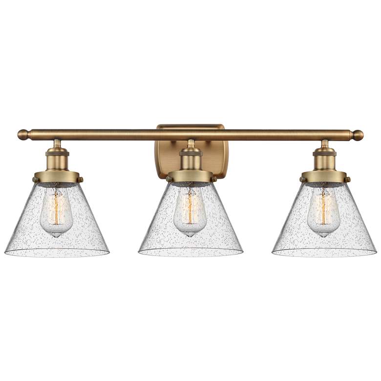 Image 1 Ballston Urban Cone 28" 3 Light Brushed Brass Bath Light w/ Seedy Shad