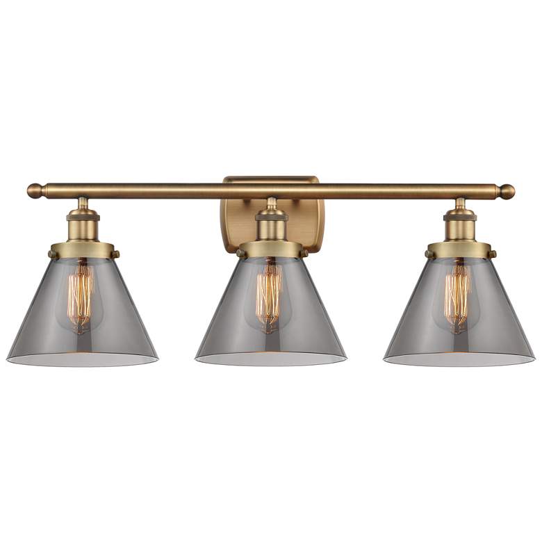 Image 1 Ballston Urban Cone 28" 3 Light Brushed Brass Bath Light w/ Smoke Shad