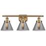Ballston Urban Cone 28" 3 Light Brushed Brass Bath Light w/ Smoke Shad