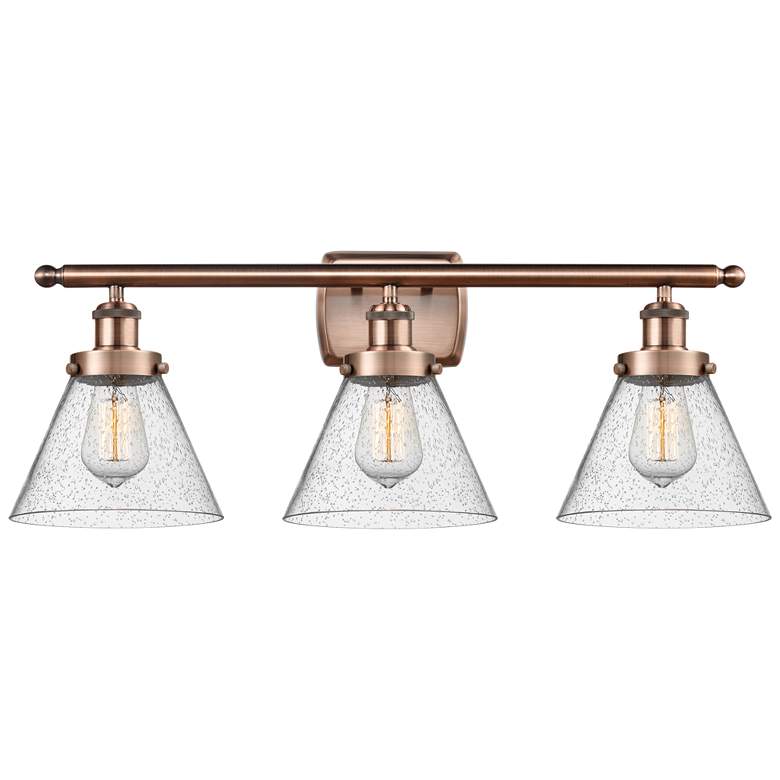 Image 1 Ballston Urban Cone 28" 3 Light Copper Bath Light w/ Seedy Shade