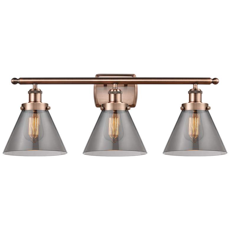 Image 1 Ballston Urban Cone 28" 3 Light Copper LED Bath Light w/ Smoke Shade