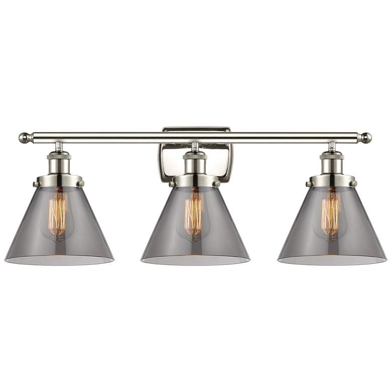 Image 1 Ballston Urban Cone 28" 3 Light Nickel Bath Light w/ Smoke Shade