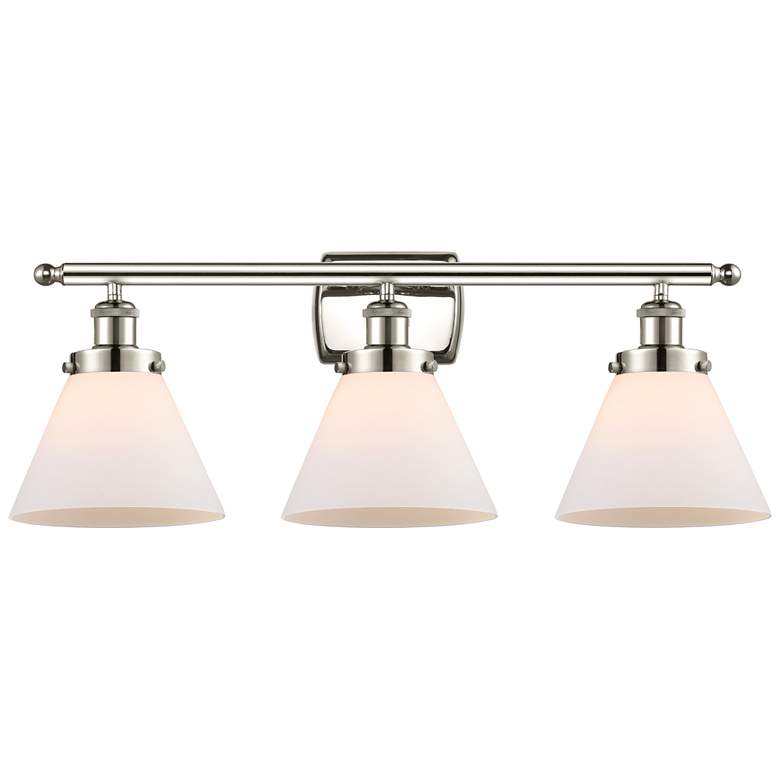Image 1 Ballston Urban Cone 28" 3 Light Nickel Bath Light w/ White Shade