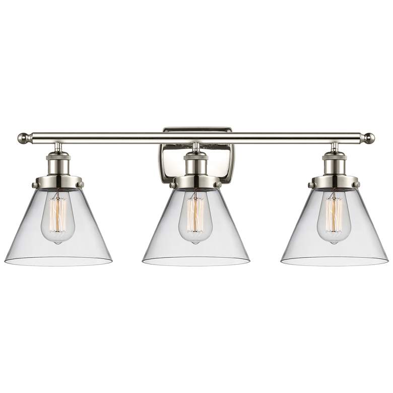 Image 1 Ballston Urban Cone 28" 3 Light Nickel LED Bath Light w/ Clear Shade