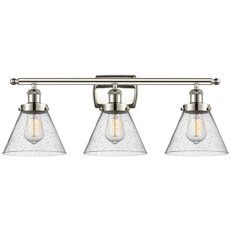 Image 1 Ballston Urban Cone 28" 3 Light Nickel LED Bath Light w/ Seedy Shade
