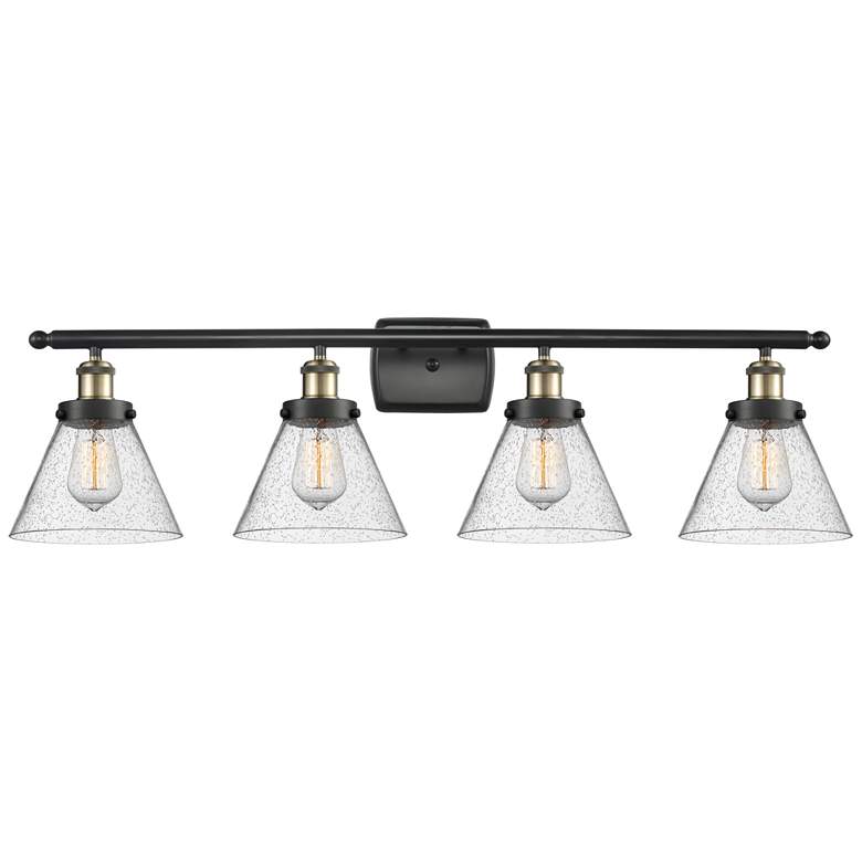 Image 1 Ballston Urban Cone 38" 4 Light Black Brass Bath Light w/ Seedy Shade