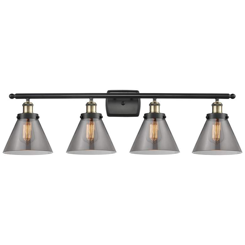 Image 1 Ballston Urban Cone 38" 4 Light Black Brass Bath Light w/ Smoke Shade