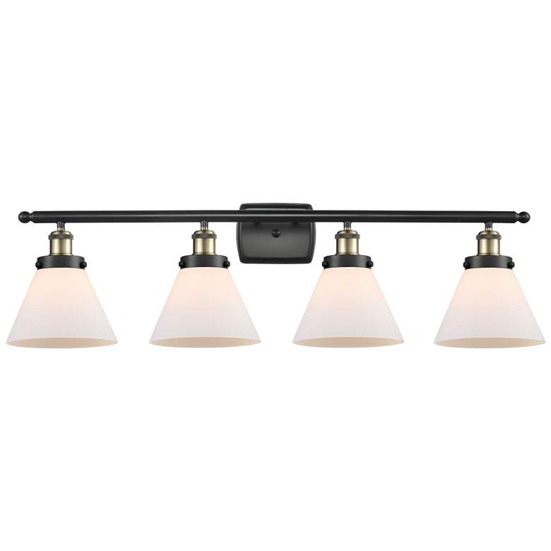 Image 1 Ballston Urban Cone 38" 4 Light Black Brass Bath Light w/ White Shade