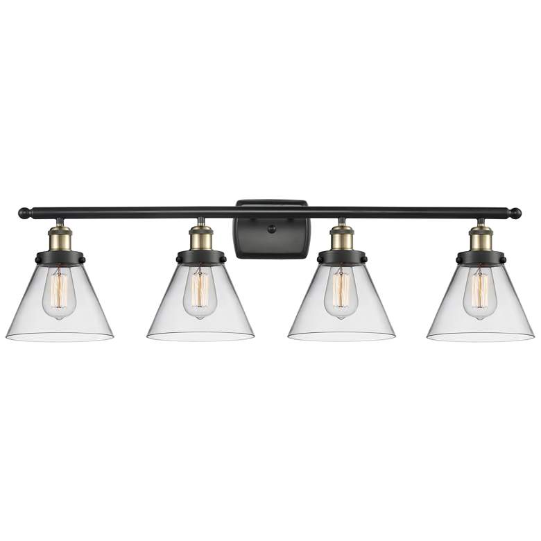 Image 1 Ballston Urban Cone 38" 4 Light Black Brass LED Bath Light w/ Clear Sh
