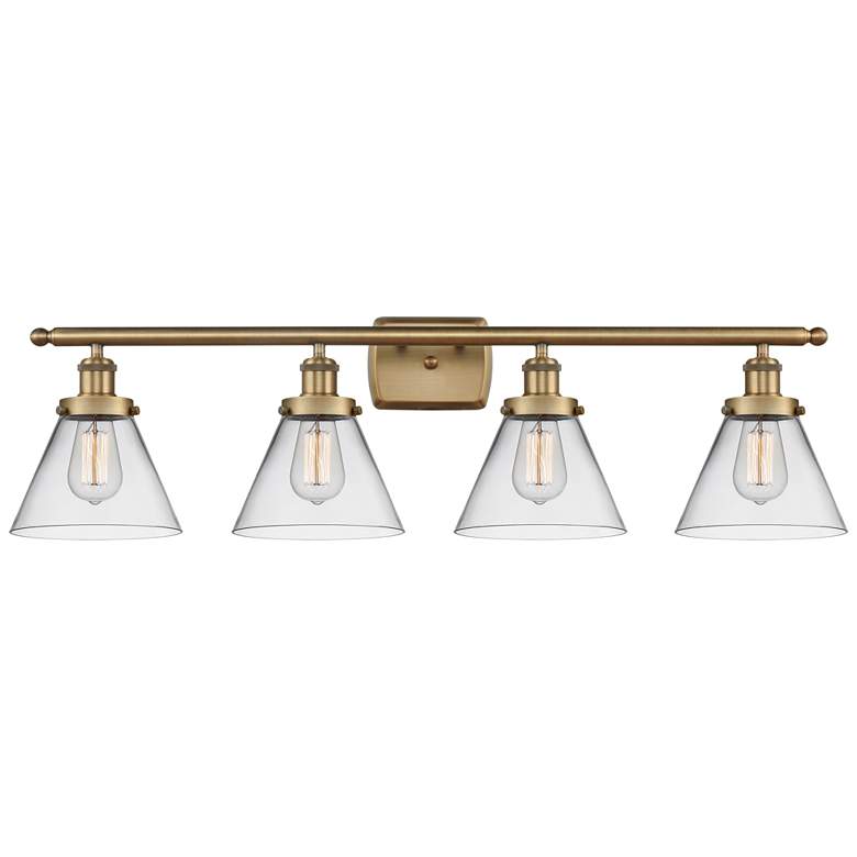 Image 1 Ballston Urban Cone 38" 4 Light Brushed Brass Bath Light w/ Clear Shad