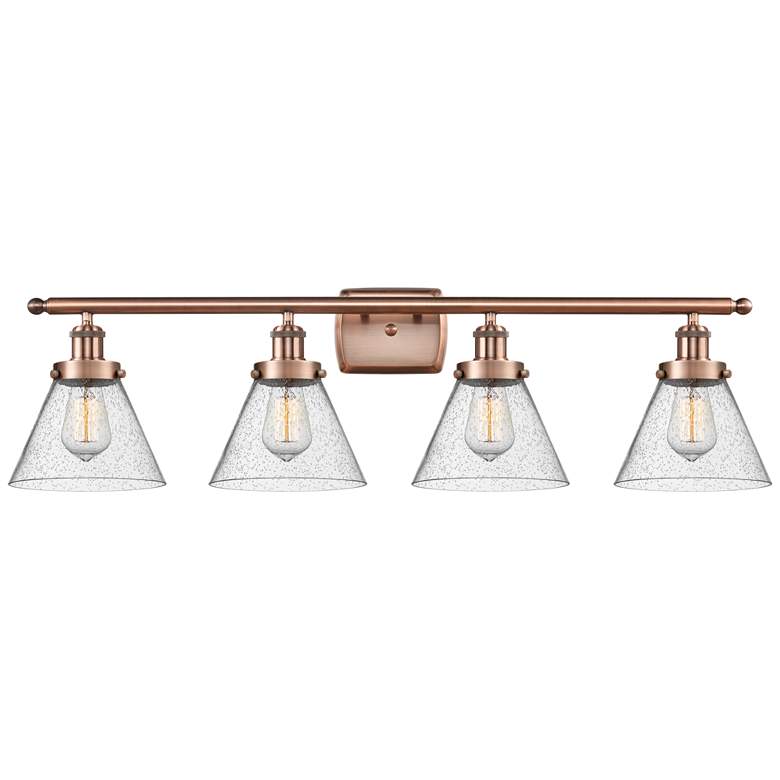 Image 1 Ballston Urban Cone 38" 4 Light Copper Bath Light w/ Seedy Shade