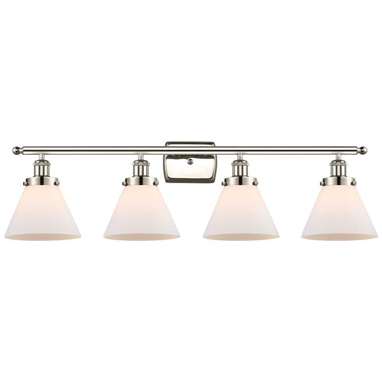 Image 1 Ballston Urban Cone 38" 4 Light Nickel Bath Light w/ White Shade