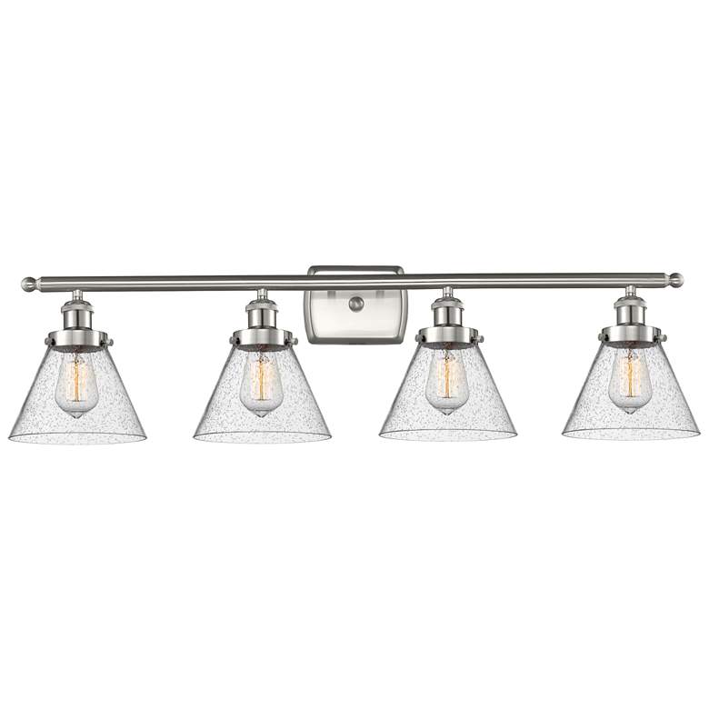 Image 1 Ballston Urban Cone 38" 4 Light Nickel LED Bath Light w/ Seedy Shade