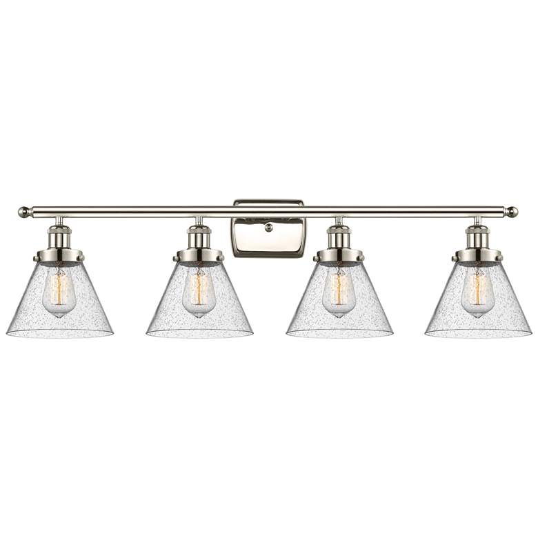 Image 1 Ballston Urban Cone 38" 4 Light Nickel LED Bath Light w/ Seedy Shade