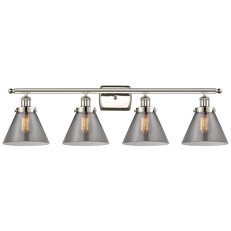Image 1 Ballston Urban Cone 38" 4 Light Nickel LED Bath Light w/ Smoke Shade