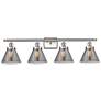 Ballston Urban Cone 38" 4 Light Nickel LED Bath Light w/ Smoke Shade